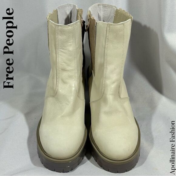 FREE PEOPLE JAMES CHELSEA LEATHER BOOTS IN ICE SIZE 41 NWT CHUNKY HEELS - Picture 5 of 7